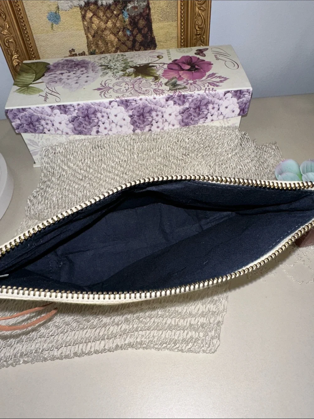 Cavallini & Co HERBARIUM natural blue pink green vintage mini pouch 100% cotton